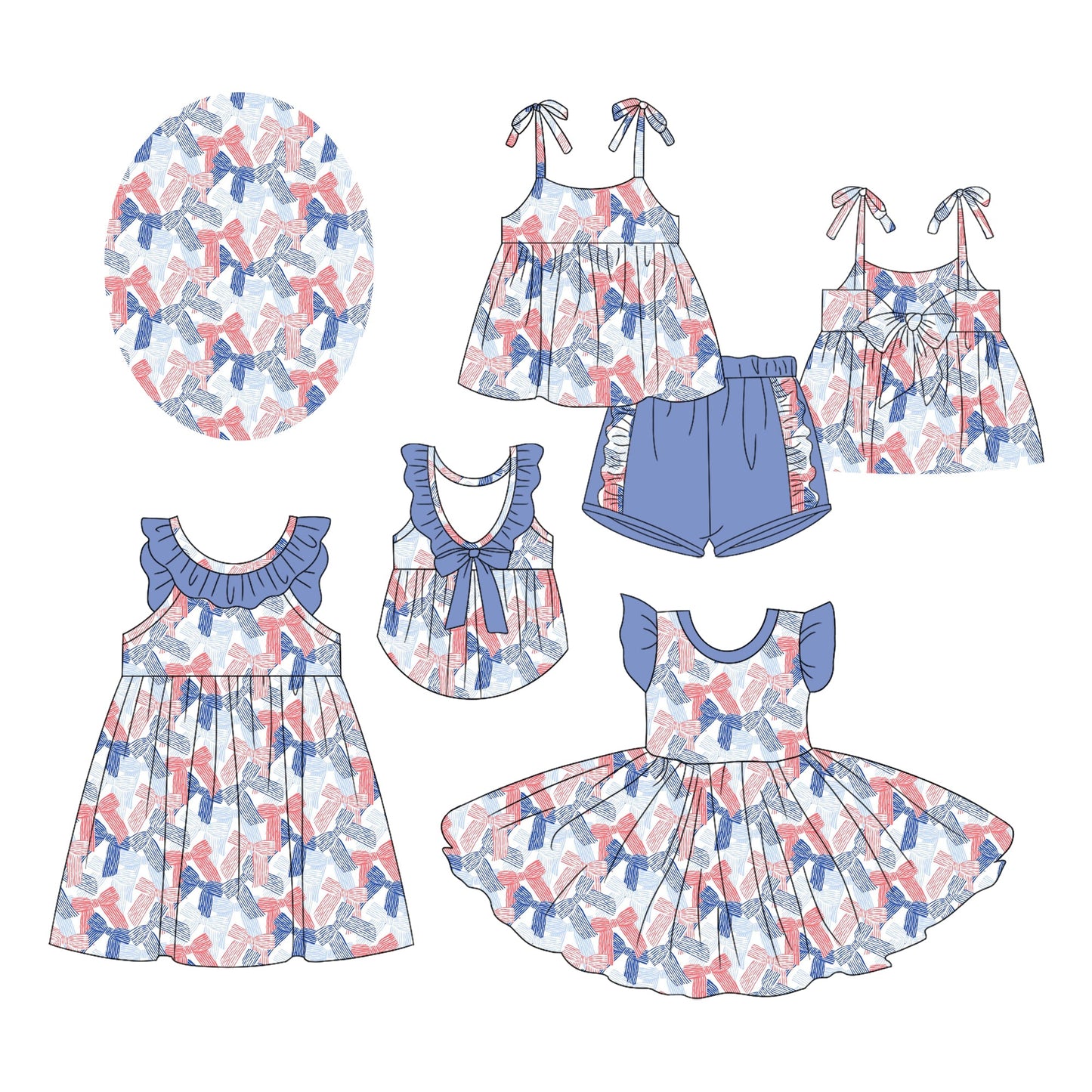 Baby Girl July 4th Bows Sibling Dress Set ( Moq 5 Each Style ) 2.18