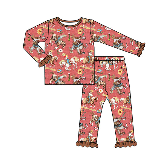 Baby Girl Long Sleeves Western Rodeo Shirt Pants Pajamas Set