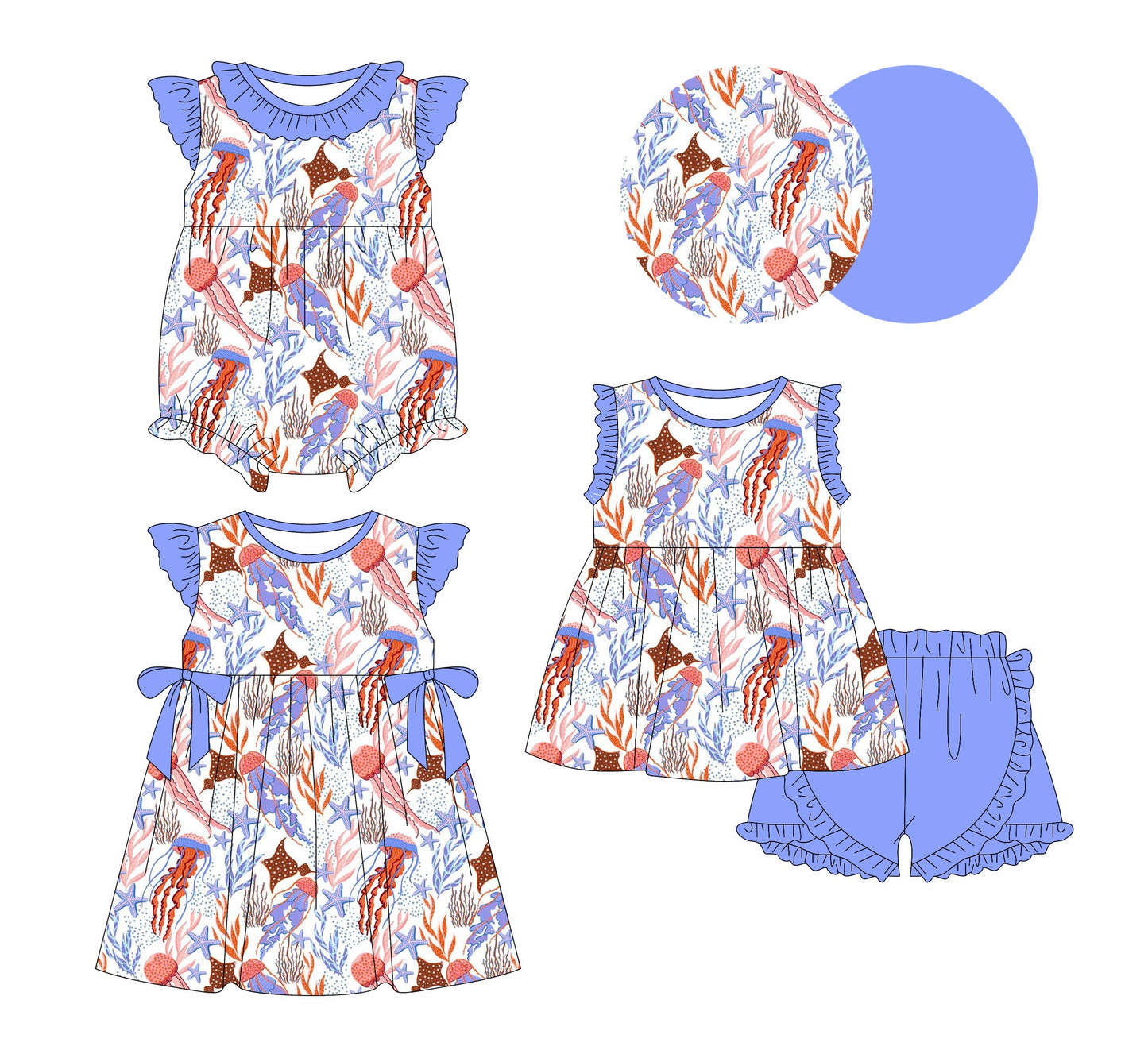 Baby Girl Ocean Animals Sibling Romper Dress Set ( Moq 5 Each Style ) 2.14