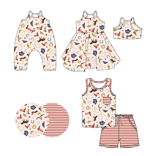 Baby Boy Girl Straps Western Boots Sibling Summer Romper Dress Set ( Moq 5 Each Style ) 3.19