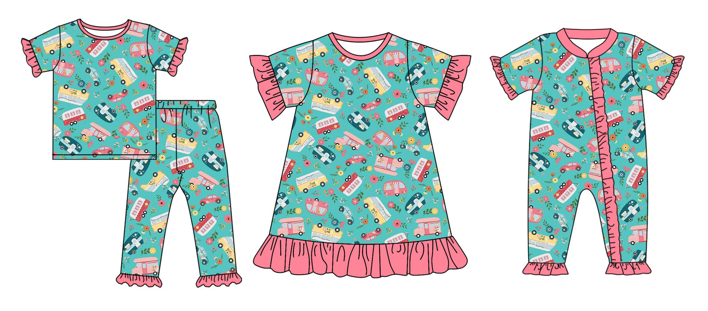 Baby Girl Short Sleeves Bus Flower Sibling Romper Dress Set ( Moq 5 Each Style ) 12.19