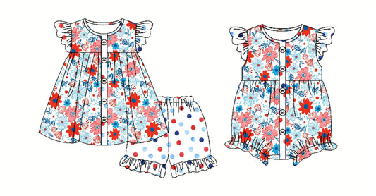 ( Moq 5 Each Style ) Baby Girl Short Sleeves Flower Sibling Romper Set 4.18
