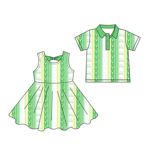 ( Moq 5 Each Style ) Sibling Baby Boys Girls Kids Short Sleeves Golf Shirt Dress Green Clothes