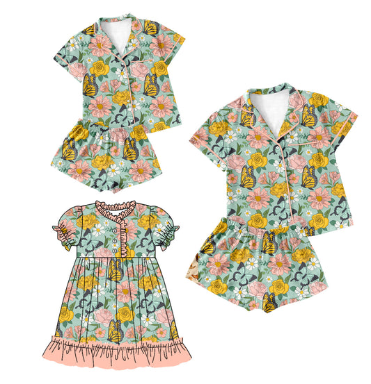 Baby Girl Adult Women Butterfly Flower Sibling Pajamas Dress Set ( Moq 5 Each Style ) 12.27