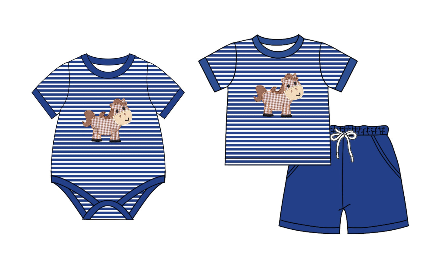 Baby Boy Short Sleeves Horse Stripes Sibling Romper Set ( Moq 5 Each Style ) 2.13