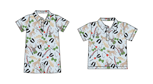 Baby Boy Short Sleeves Dogs Deer Fishing Sibling Romper Shirt ( Moq 5 Each Style ) 3.20