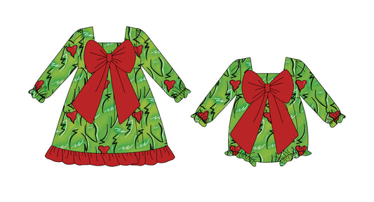 ( Moq 5 Each Style ) Baby Kids Toddler Hearts Bows Christmas Sibling Romper Dress