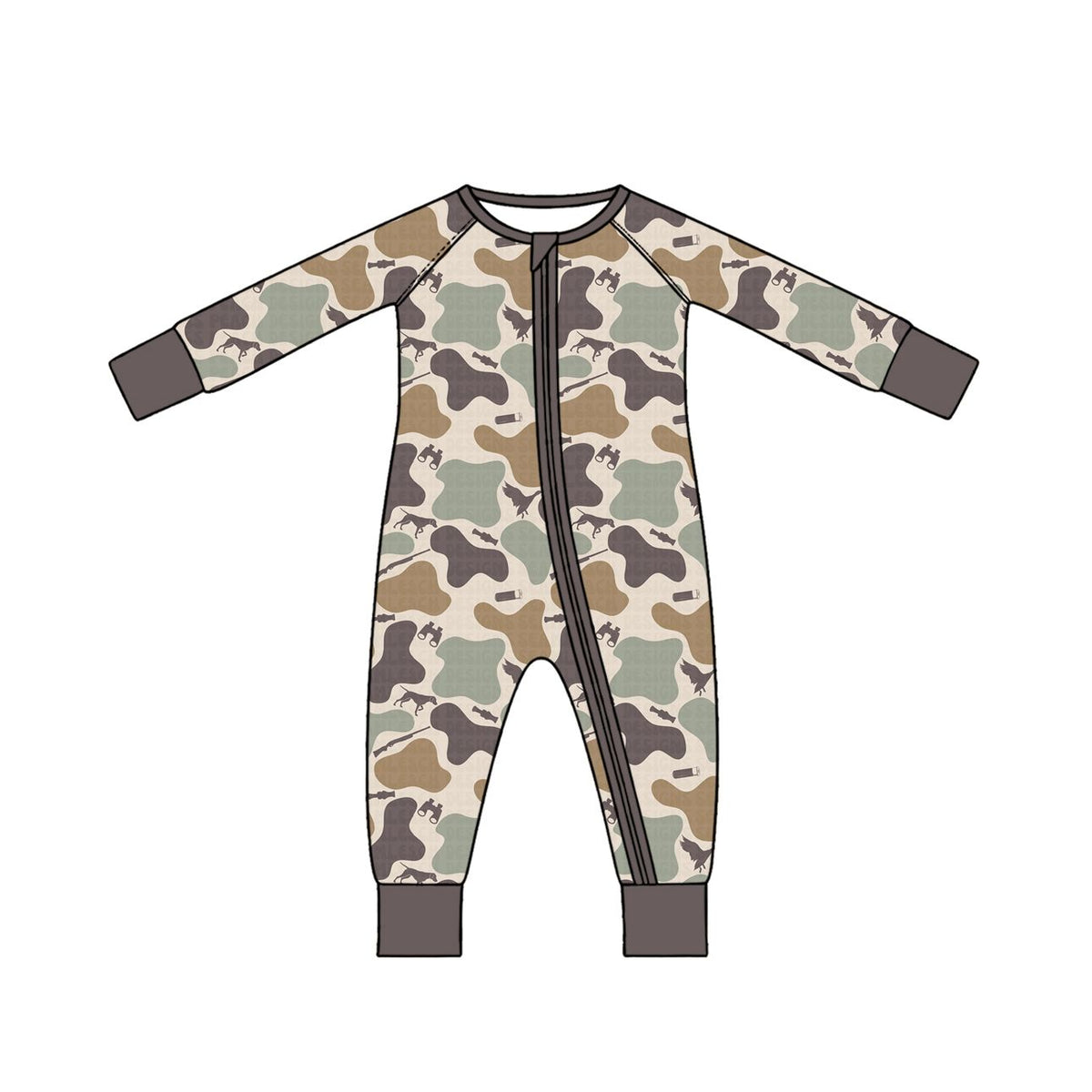 ( Moq 5 ) Preorder Baby Boys Long Sleeves Zipper Sleeper Dogs Ducks Camo Romper Hunting Clothes