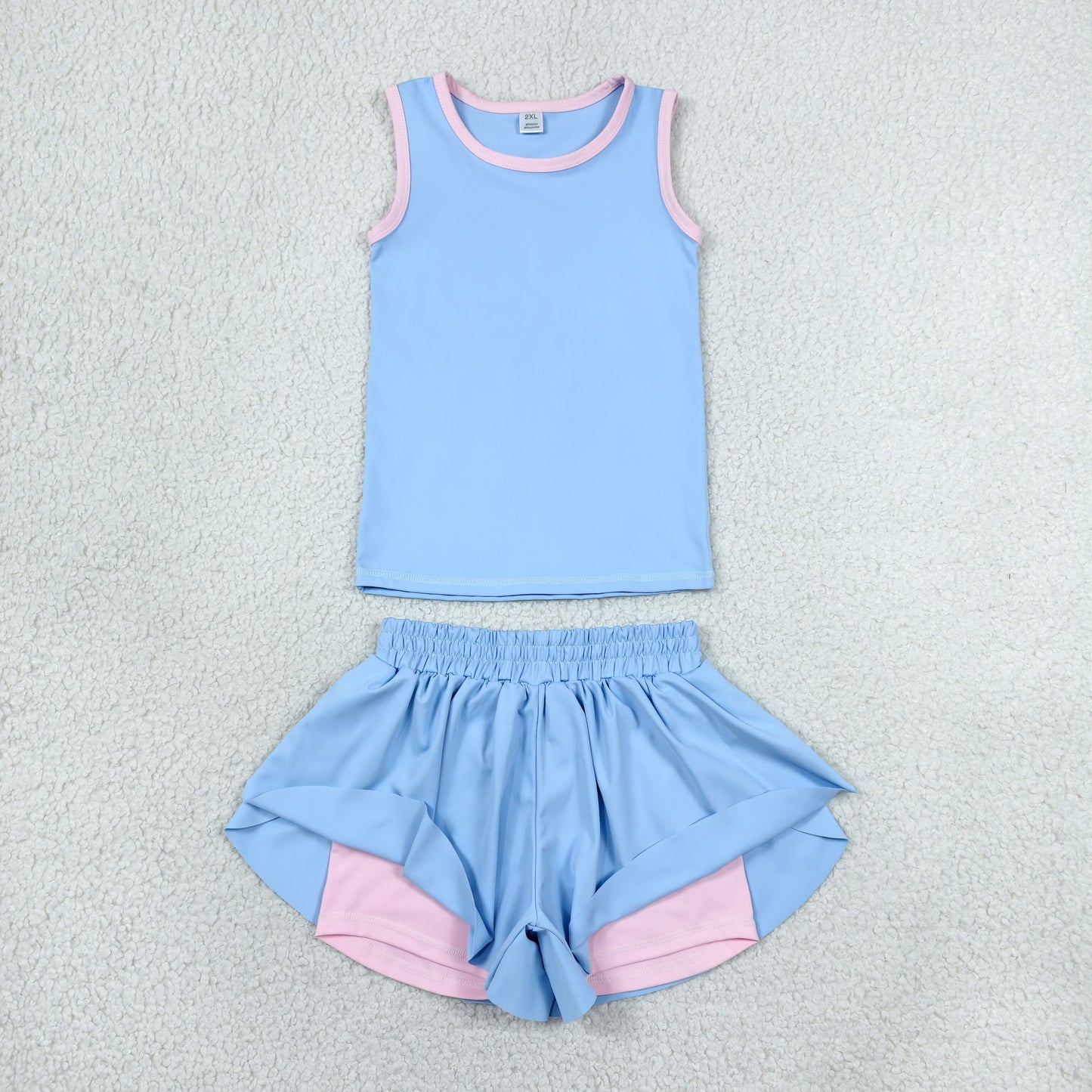 Baby Girls Kids Sleeveless Blue Tops Ruffle Shorts Set Yoga Active Clothes RTS