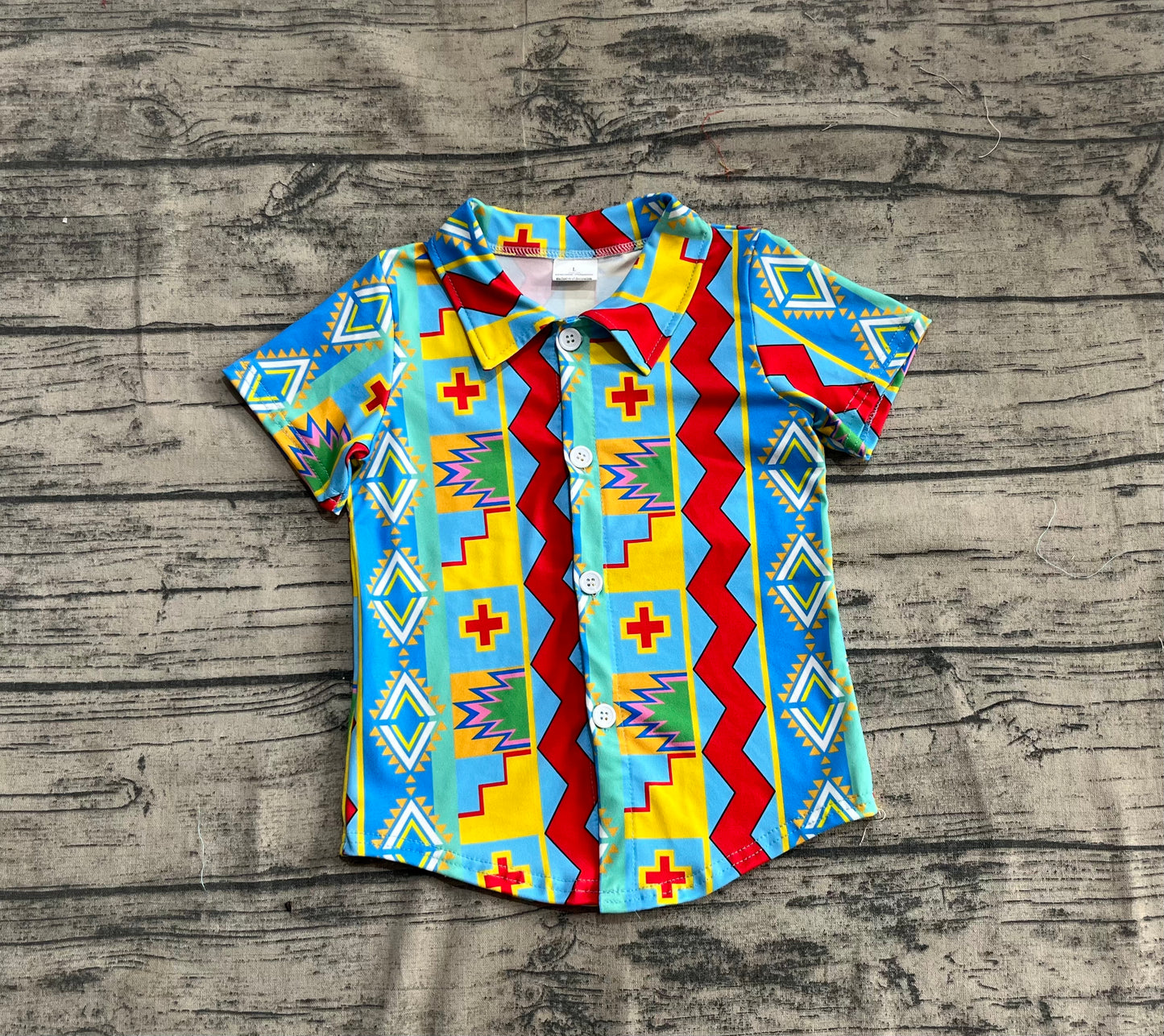 Baby Boy Short Sleeves Western Aztec Buttons Shirt Tops RTS