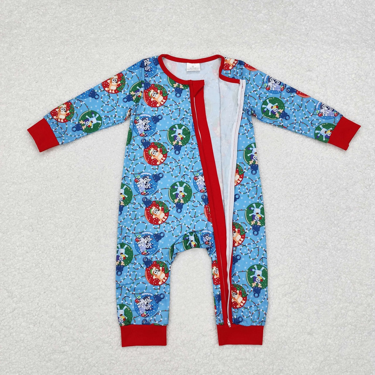 Boys Girls Long Sleeves Dogs Sibling Christmas Zipper Romper Pajamas Set Blue Clothes RTS