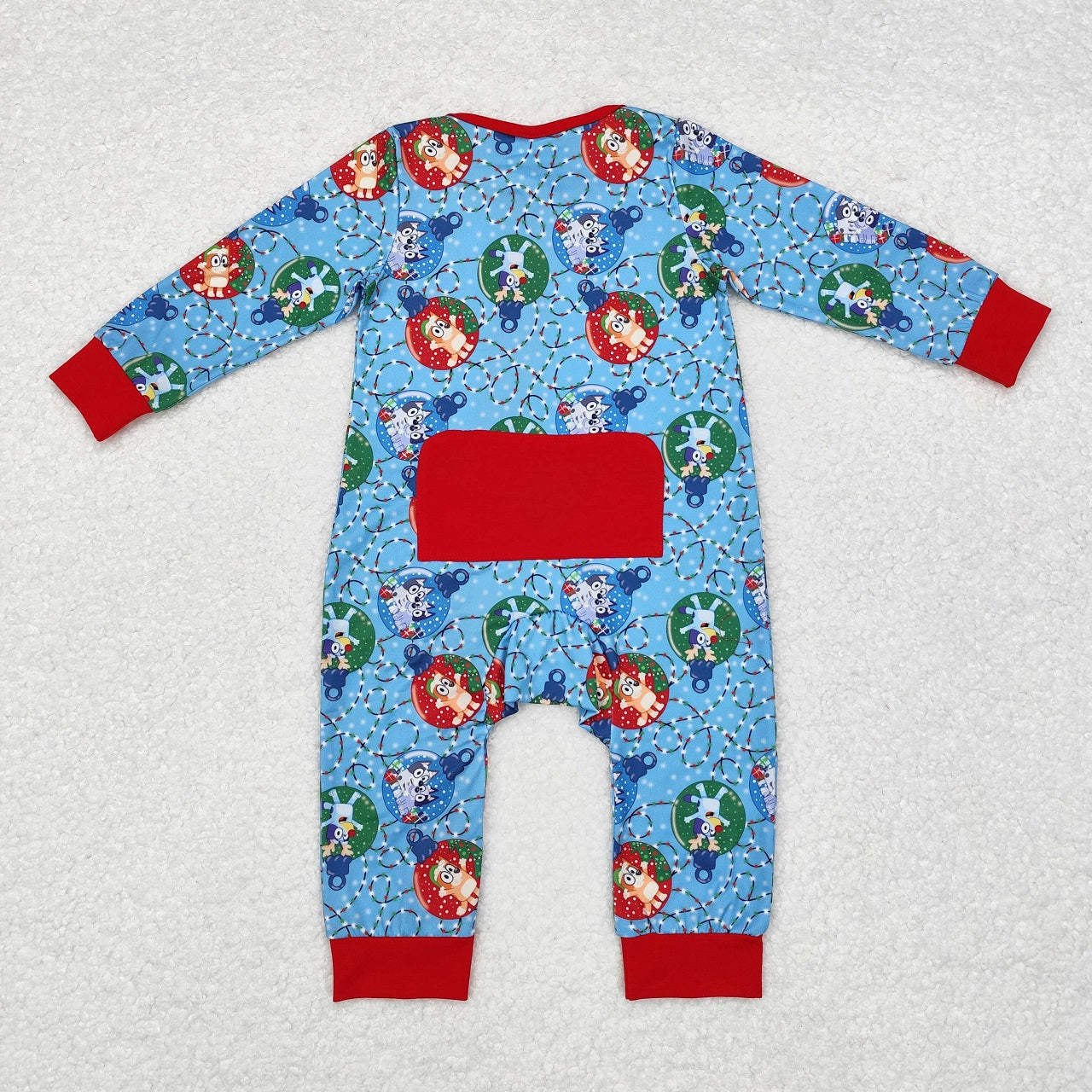 Boys Girls Long Sleeves Dogs Sibling Christmas Zipper Romper Pajamas Set Blue Clothes RTS