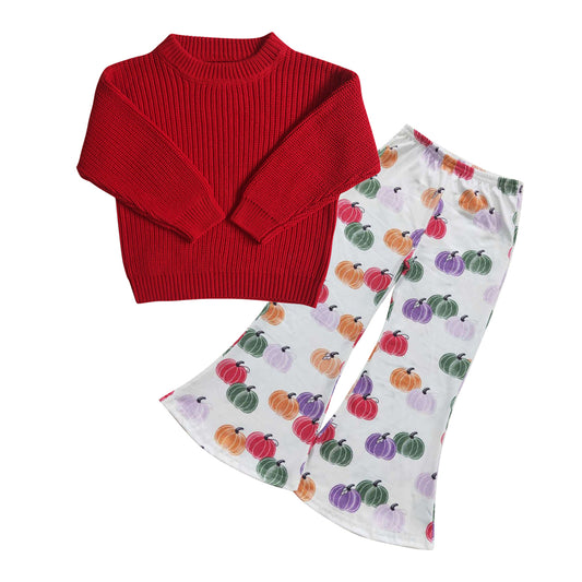 Baby Girl Long Sleeves Red Sweater Pumpkin Pants Outfit