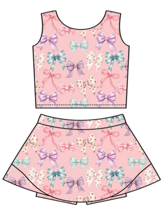 ( Moq 5 ) Baby Girls Kids Sleeveless Bows Pink Tops Skirt Shorts Set Clothes