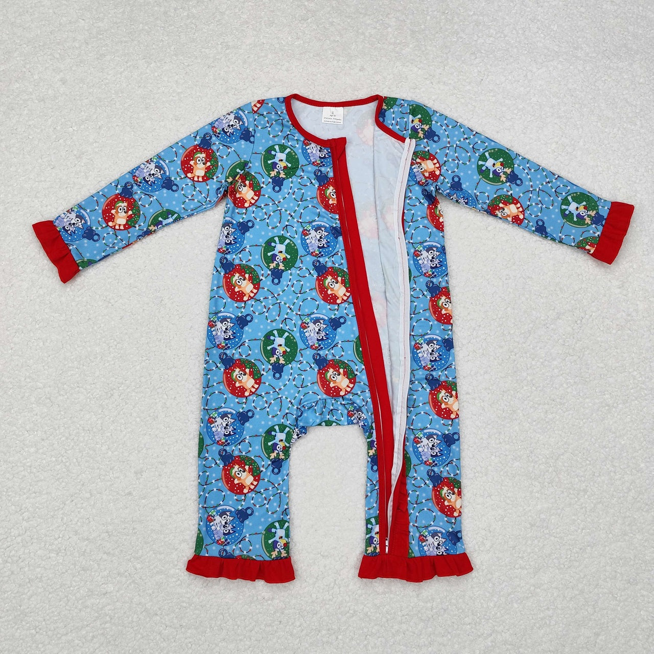 Boys Girls Long Sleeves Dogs Sibling Christmas Zipper Romper Pajamas Set Blue Clothes RTS