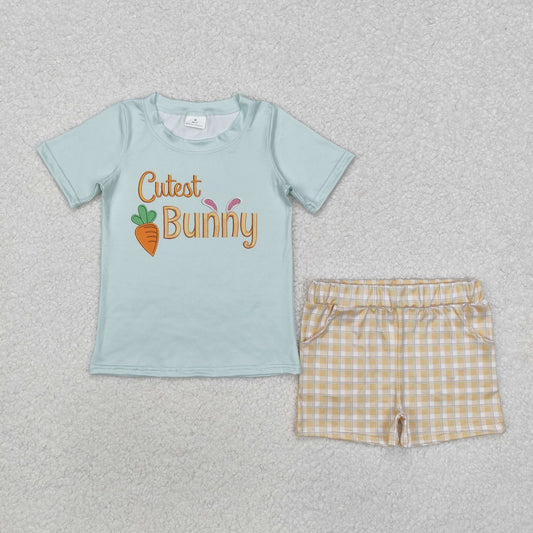 Baby Boy Short Sleeves Easter Bunny Shirt Plaid Pocket Shorts Clothes Set