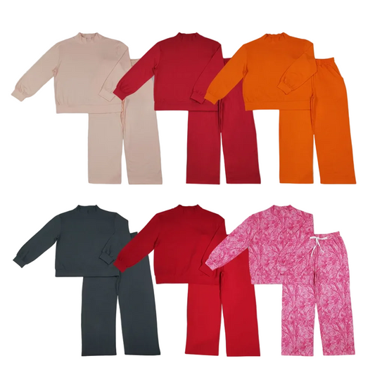 Sibling Adult Women Long Sleeves Shirts Pockets Cotton Pants Mock Neck Sets RTS