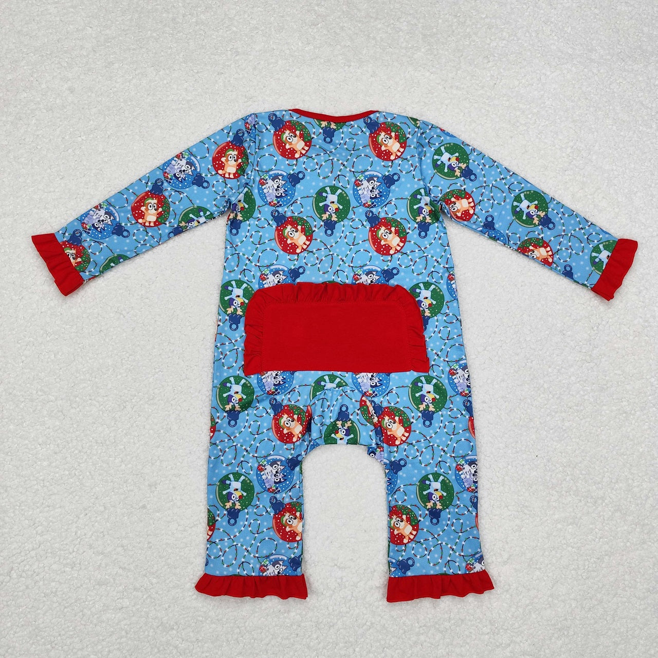 Boys Girls Long Sleeves Dogs Sibling Christmas Zipper Romper Pajamas Set Blue Clothes RTS