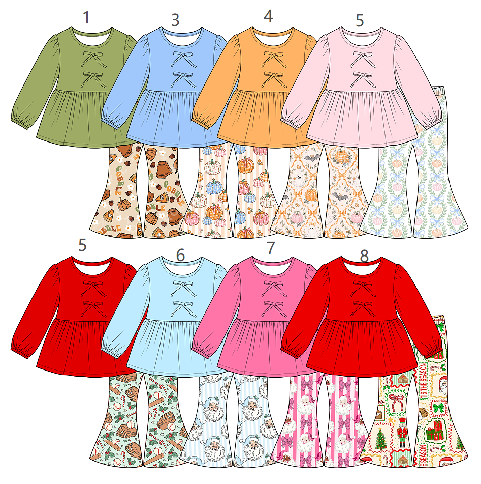 ( Moq 5 Each Style ) Sibling Baby Girls Kids Long Sleeves Tunics Pants Thanksgiving Christmas Sets Clothes