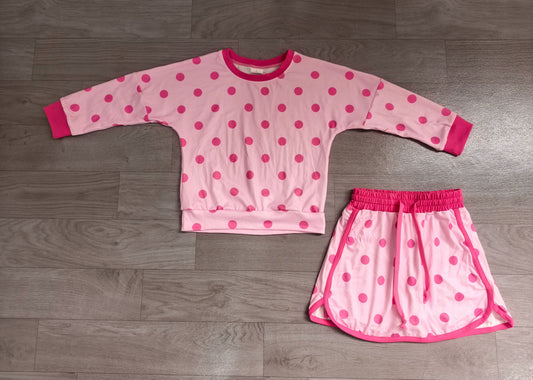 ( No moq ) Preorder Baby Girls Kids Long Sleeves Dots Shirt Skirt Shorts Light Pink Set Clothes