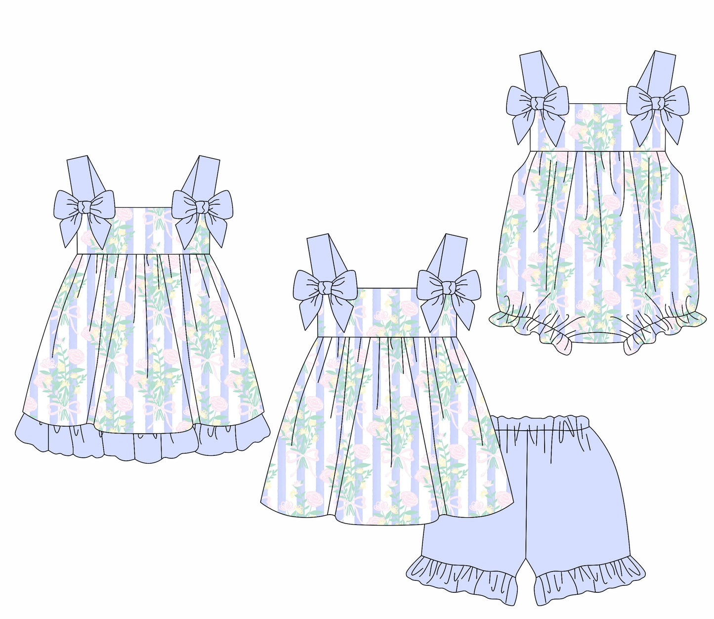 Baby Girl Purple Bows Flower Sibling Romper Dress Set ( Moq 5 Each Style ) 1.21