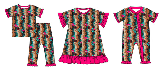 Baby Girl Short Sleeves Western Cowgirl Sibling Romper Dress Set ( Moq 5 Each Style ) 12.19