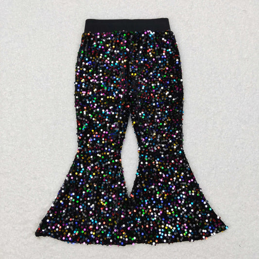 P0329 Baby Girl Colorful Black Glitter Sequins With Lining Bell Pants