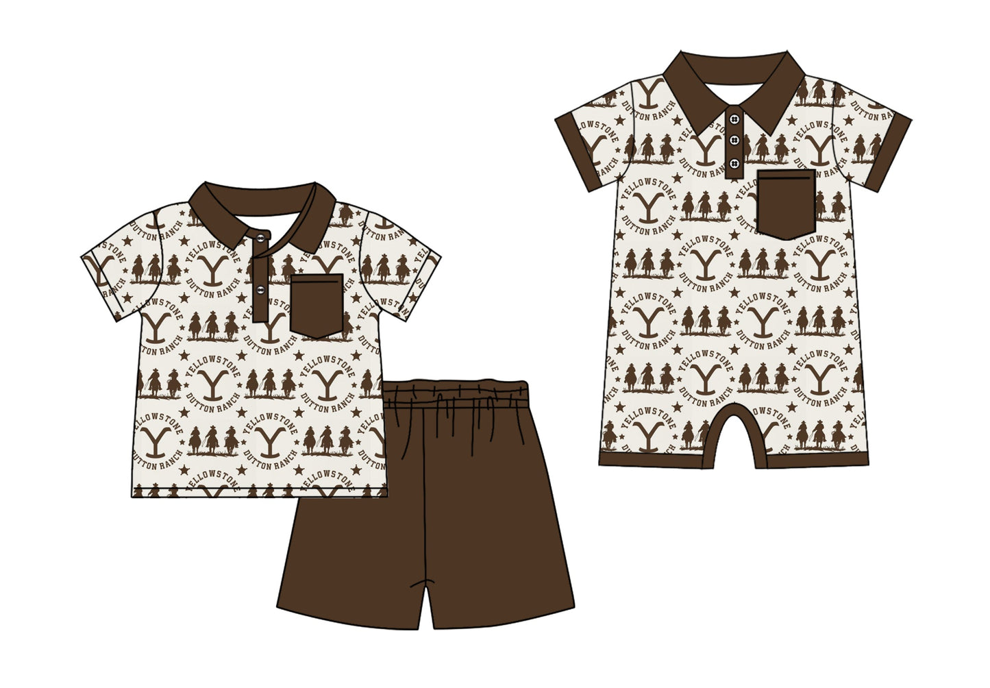 Baby Boy Western Rodeo Sibling Romper Set ( Moq 5 Each Style ) 1.20