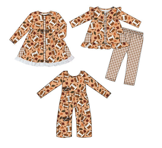 ( Moq 5 Each Style ) Baby Girl Toddler Football Fall Sibling Jumpsuit Dress Set
