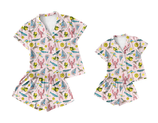 ( Moq 5 Each Style ) Baby Girl Adult Women Crawfish Sibling Mommy And Me Pajamas Set