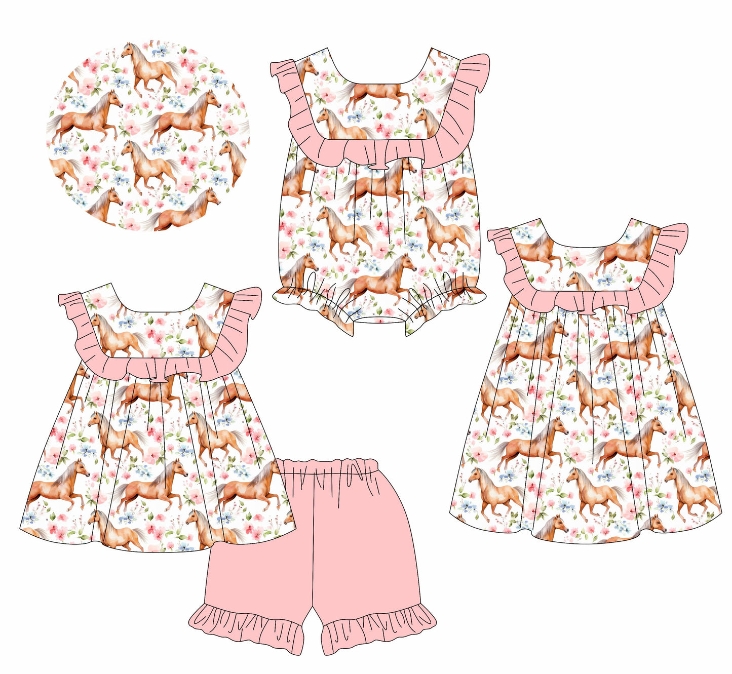 Baby Girl Horse Flower Sibling Romper Dress Set ( Moq 5 Each Style ) 1.17