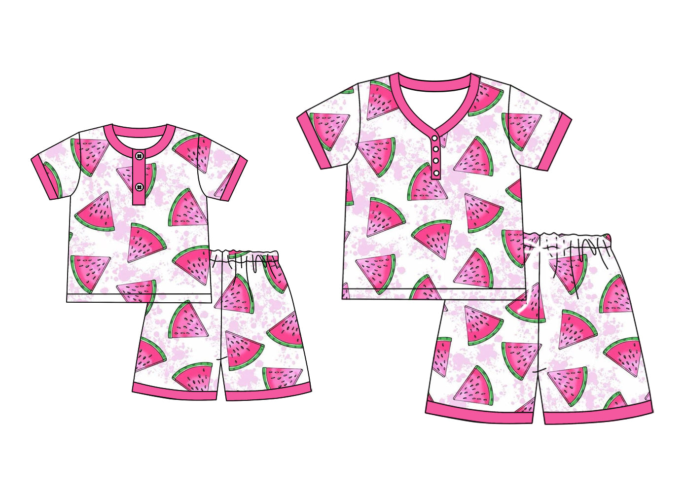 ( Moq 5 Each Style ) Baby Girl Adult Women Pink Watermelon Buttons Shorts Sibling Mommy And Me Family Pajamas Set 4.19