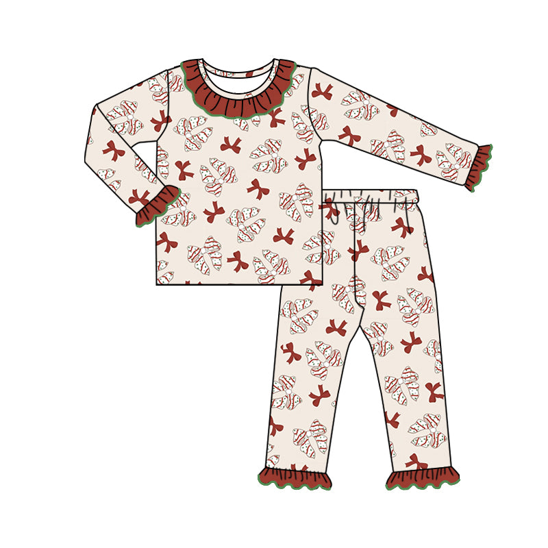 Baby Girl Long Sleeves Cakes Bows Christmas Shirt Pants Pajamas Set
