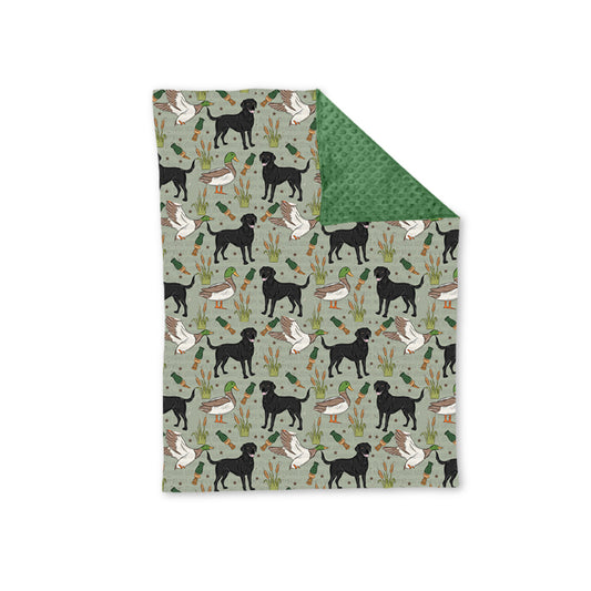 Baby Boy Ducks Dogs Green Hunting Minky Blanket Moq 5