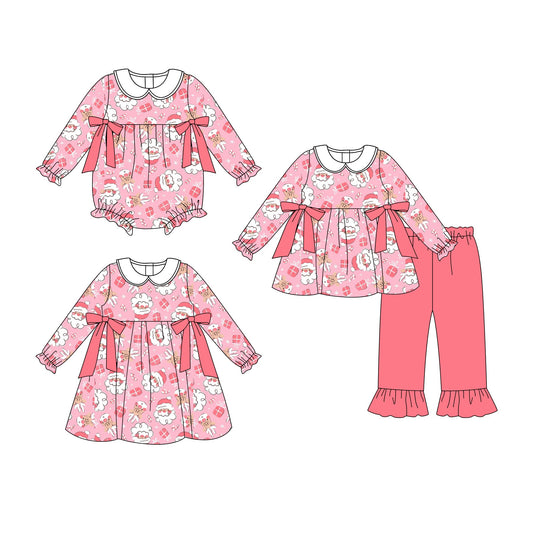 ( Moq 5 Each Style ) Baby Girl Toddler Christmas Santa Bows Sibling Romper Dress Set