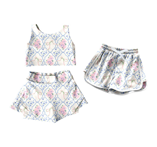 ( Moq 5 Each Style ) Baby Girl Sleeveless Flower Bows Sibling Shorts Set 4.17