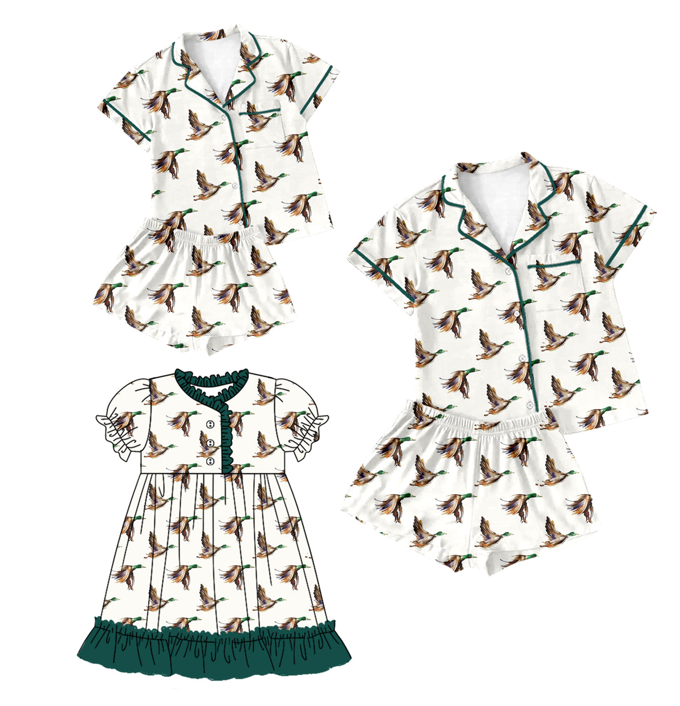 Baby Girl Toddler Adult Women Ducks Sibling Family Dress Pajamas Set ( Moq 5 Each Style ) 12.18