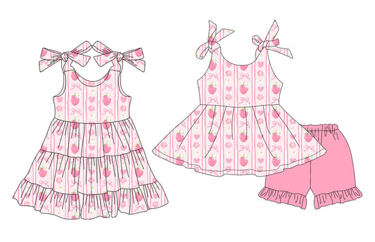 Baby Girl Straps Strawberry Bows Pink Sibling Dress Set ( Moq 5 Each Style ) 4.3