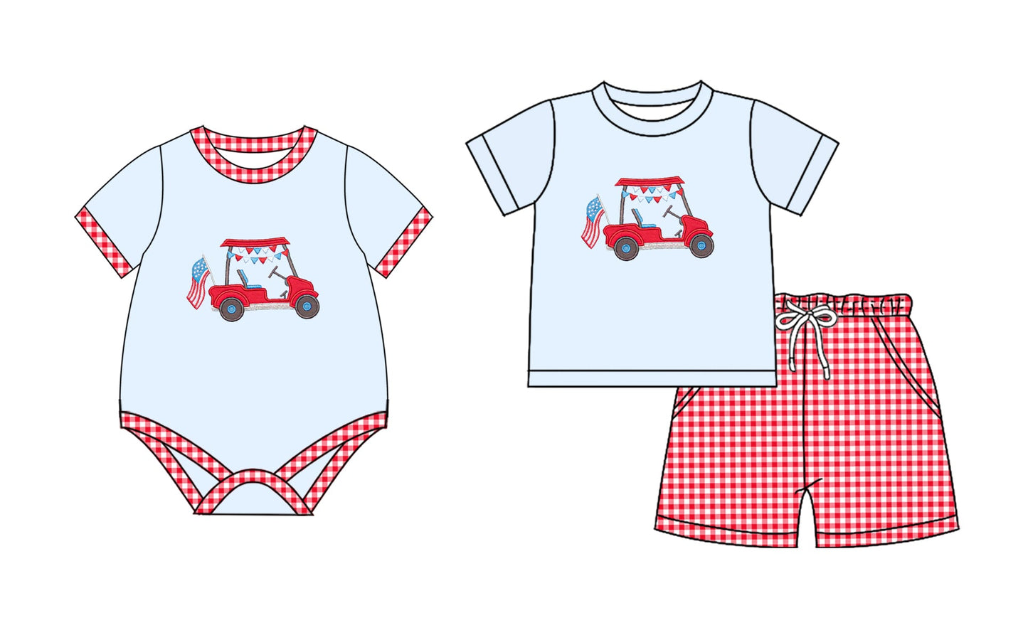 Baby Boy Short Sleeves Golf Flag Sibling Romper Set ( Moq 5 Each Style ) 2.13