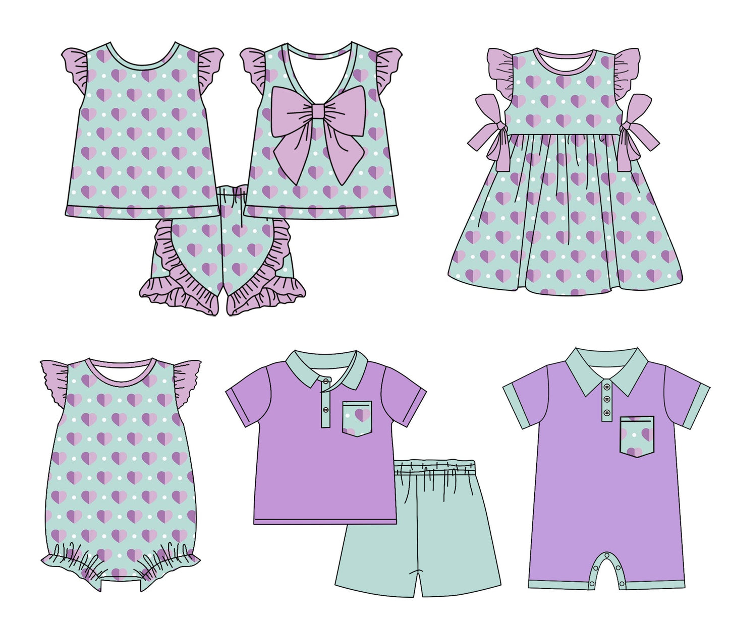 Baby Boy Girl Hearts Sibling Romper Dress Set ( Moq 5 Each Style ) 1.23