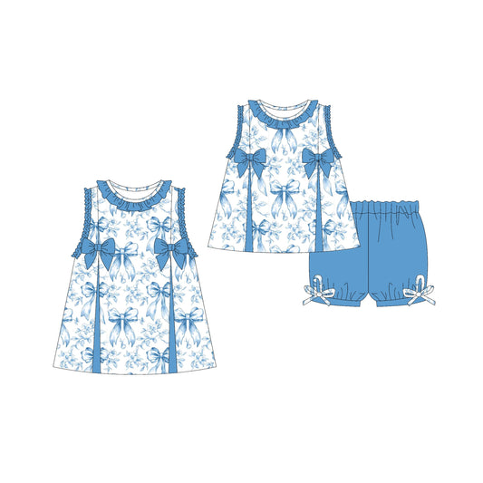 Baby Girl Sleeveless Blue Flower Bows Sibling Romper Dress Set ( Moq 5 Each Style ) 3.21
