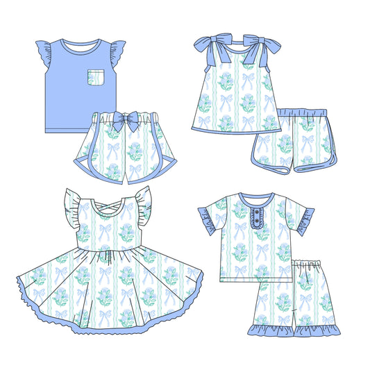 Baby Girl Flower Stripes Blue Sibling Dress Set ( Moq 5 Each Style ) 3.12