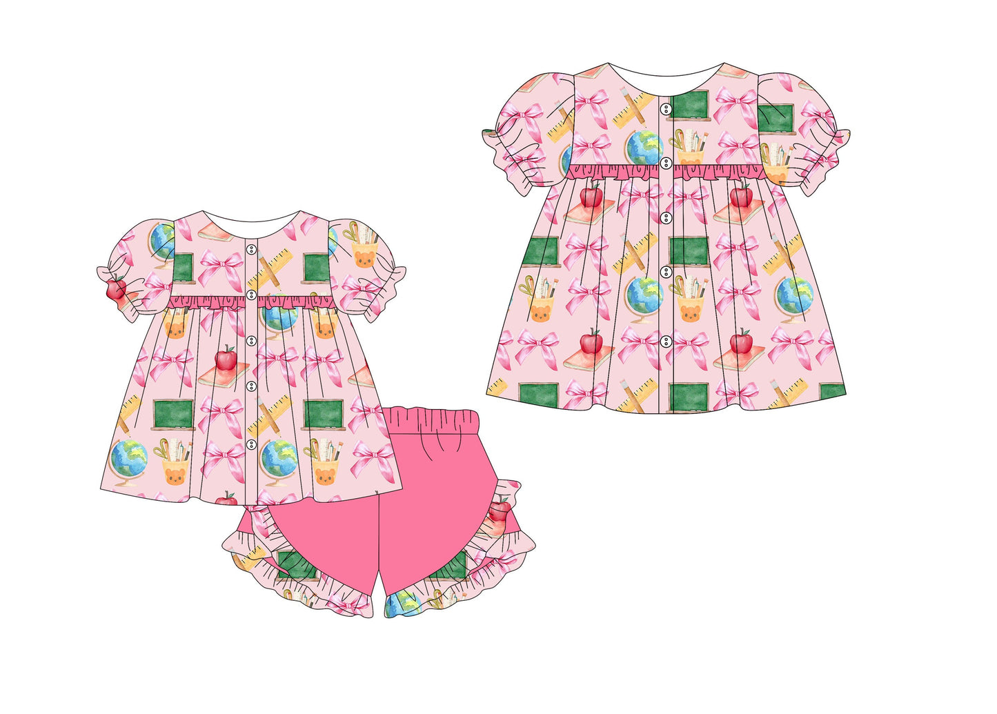 Baby Girl Back To School Bows Sibling Dress Set ( Moq 5 Each Style ) 1.8