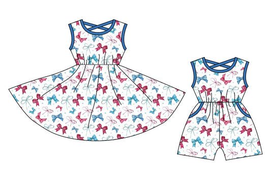 Baby Girl July 4th Bows Sibling Dress Jumpsuit ( Moq 5 Each Style ) 12.24