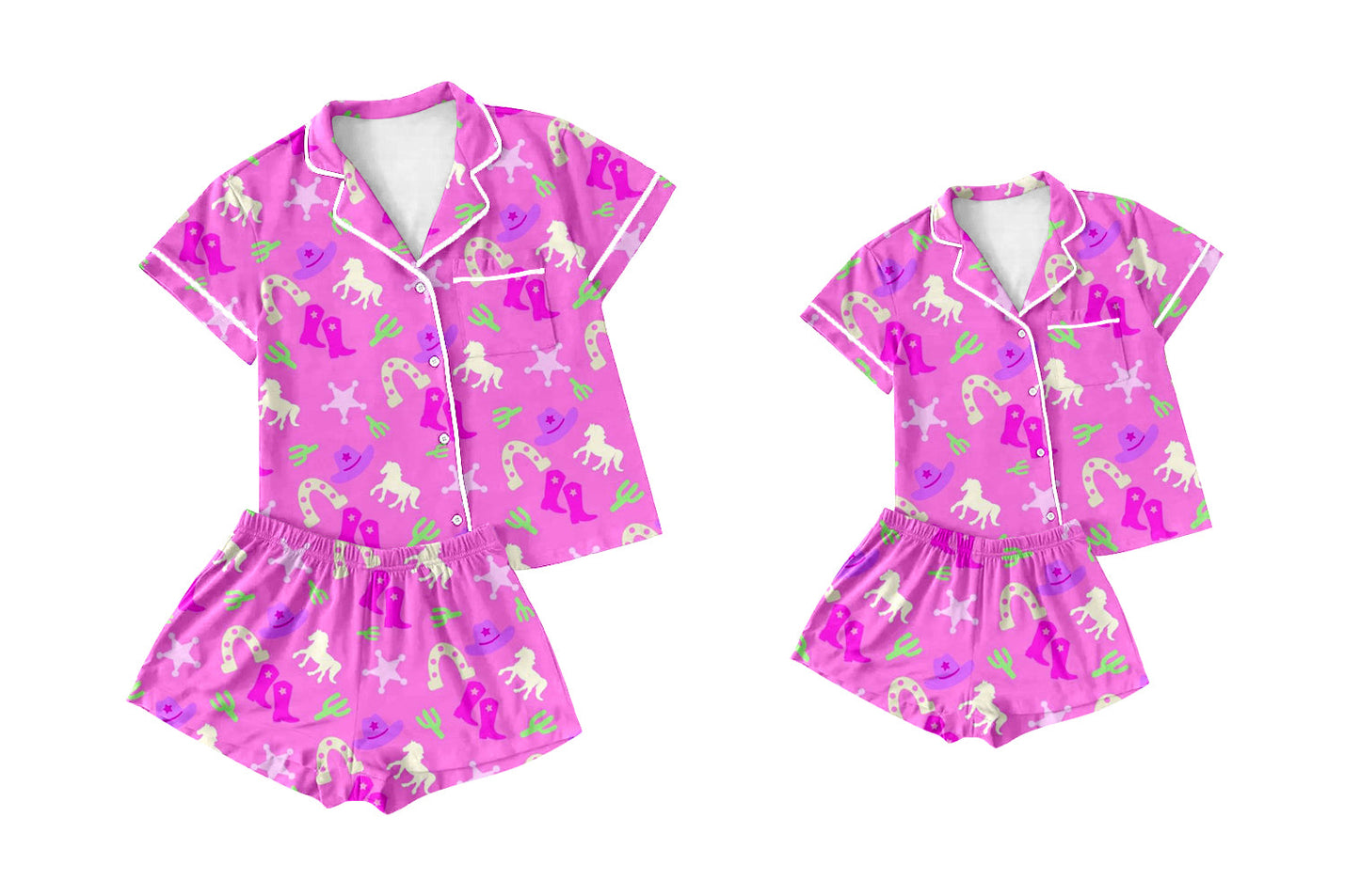 ( Moq 5 Each Style ) Baby Girl Adult Women Western Pink Buttons Shorts Sibling Mommy And Me Family Pajamas Set 3.26