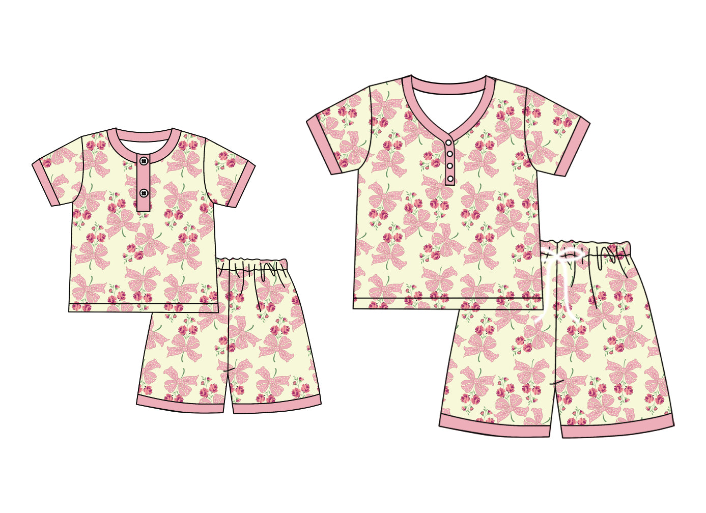 ( Moq 5 Each Style ) Baby Girl Adult Women Flower Bows Sibling Mommy And Me Family Pajamas Set 4.25
