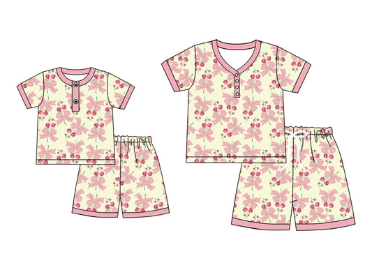 ( Moq 5 Each Style ) Baby Girl Adult Women Flower Bows Sibling Mommy And Me Family Pajamas Set 4.25
