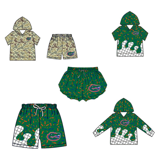 ( Moq 5 Each Style ) Baby Boys Girls Toddler Sibling Green Shorts Shirts Set Team Drip Sprinkles Clothes
