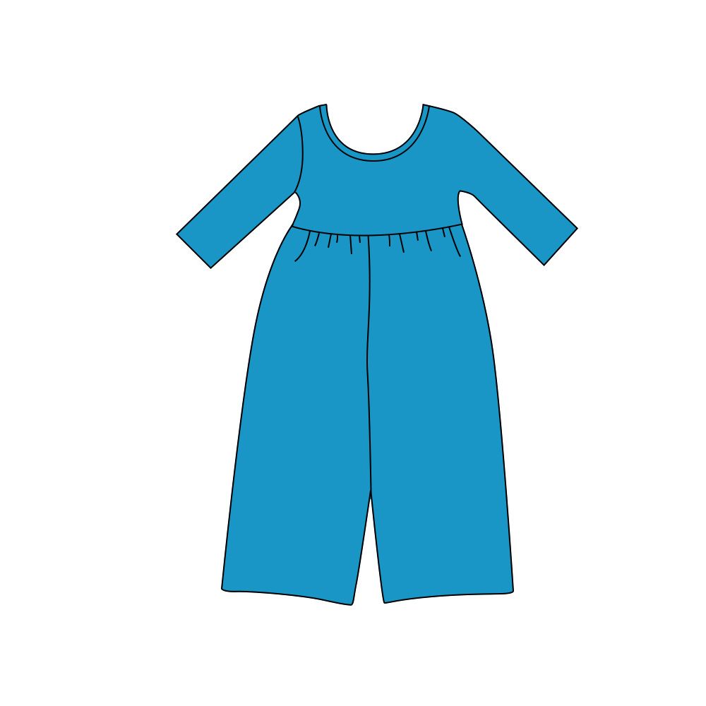 ( Moq 5 ) Preorder Baby Girls Kids Long Sleeves Bright Blue Pants Cotton Jumpsuit Clothes