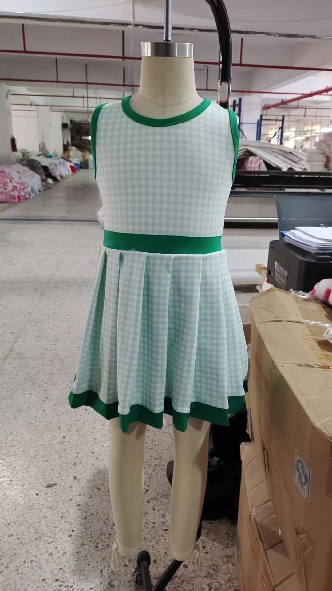 Baby Girl Sleeveless Green Plaid Ruffle Shorts Yoga Active Dress RTS